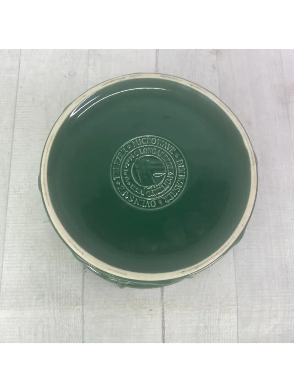 Longaberger Pottery WOVEN DRUM Ivy Green Traditions Embossed 4